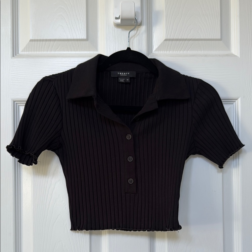Ribbed Button-Up Crop Top